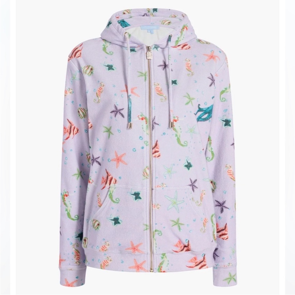 NWT Hill House The Allie Zip Up Terrycloth Hoodie in Sea Creatures XS